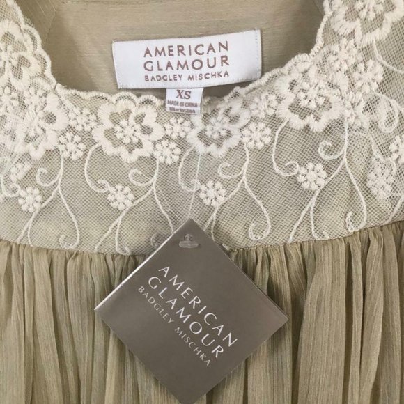 AMERICAN GLAMOUR Badgley Mischka Lace and Chiffon Tunic Blouse XS NWT - Picture 3 of 4